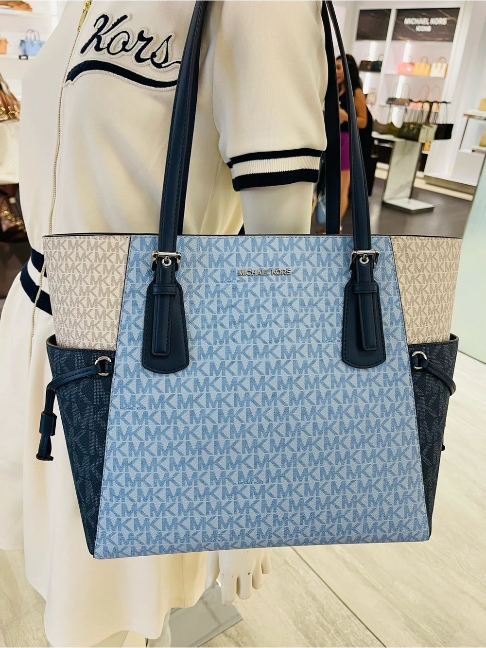 Michael Kors Voyager Large Color-Block Signature Logo Tote   Admiral Multi  NWT